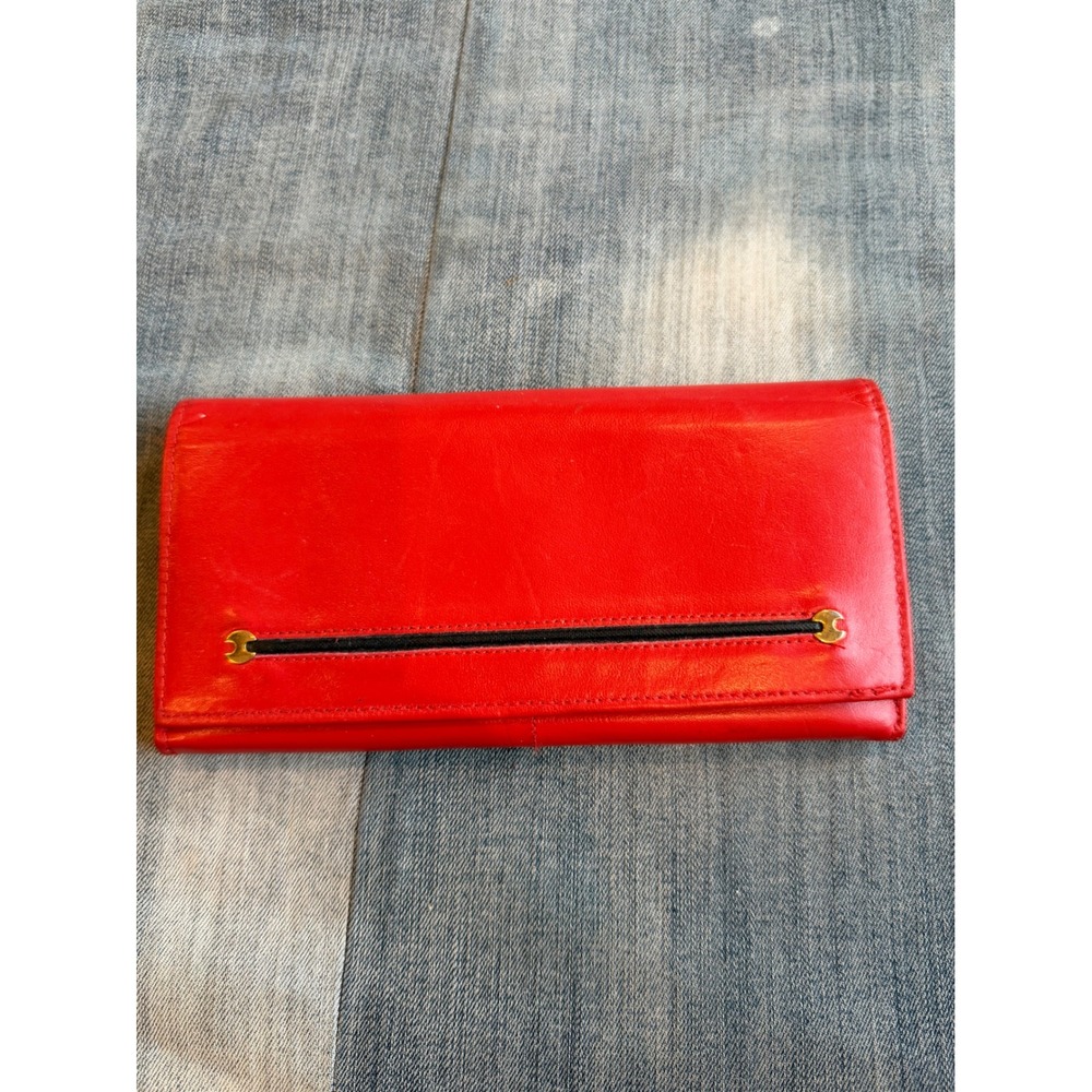 Vintage Red Leather Trifold Wallet and Checkbook Set‎ Gold Hardware Made in HK